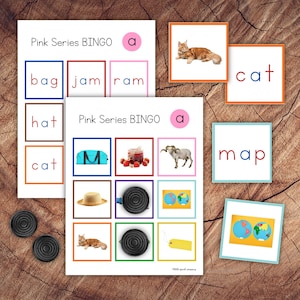 Montessori Pink Series Short A Bingo, Apprenez à lire les mots CVC