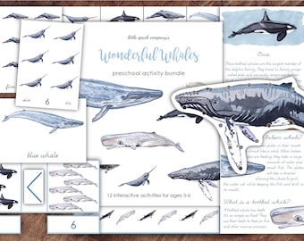 Wonderful Whales Bundle, Preschool Literacy, Math DIGITAL DOWNLOAD