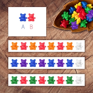 Teddy Bear Pattern Strips, Preschool Math Printable, Counting Bear Activity