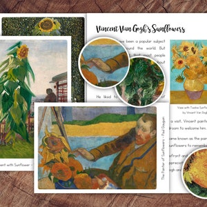 Girasoles en el juego de tarjetas de arte artístico, apreciación del arte preescolar