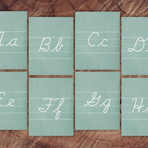 Cartes alphabet tableau, cursives avec lignes directrices