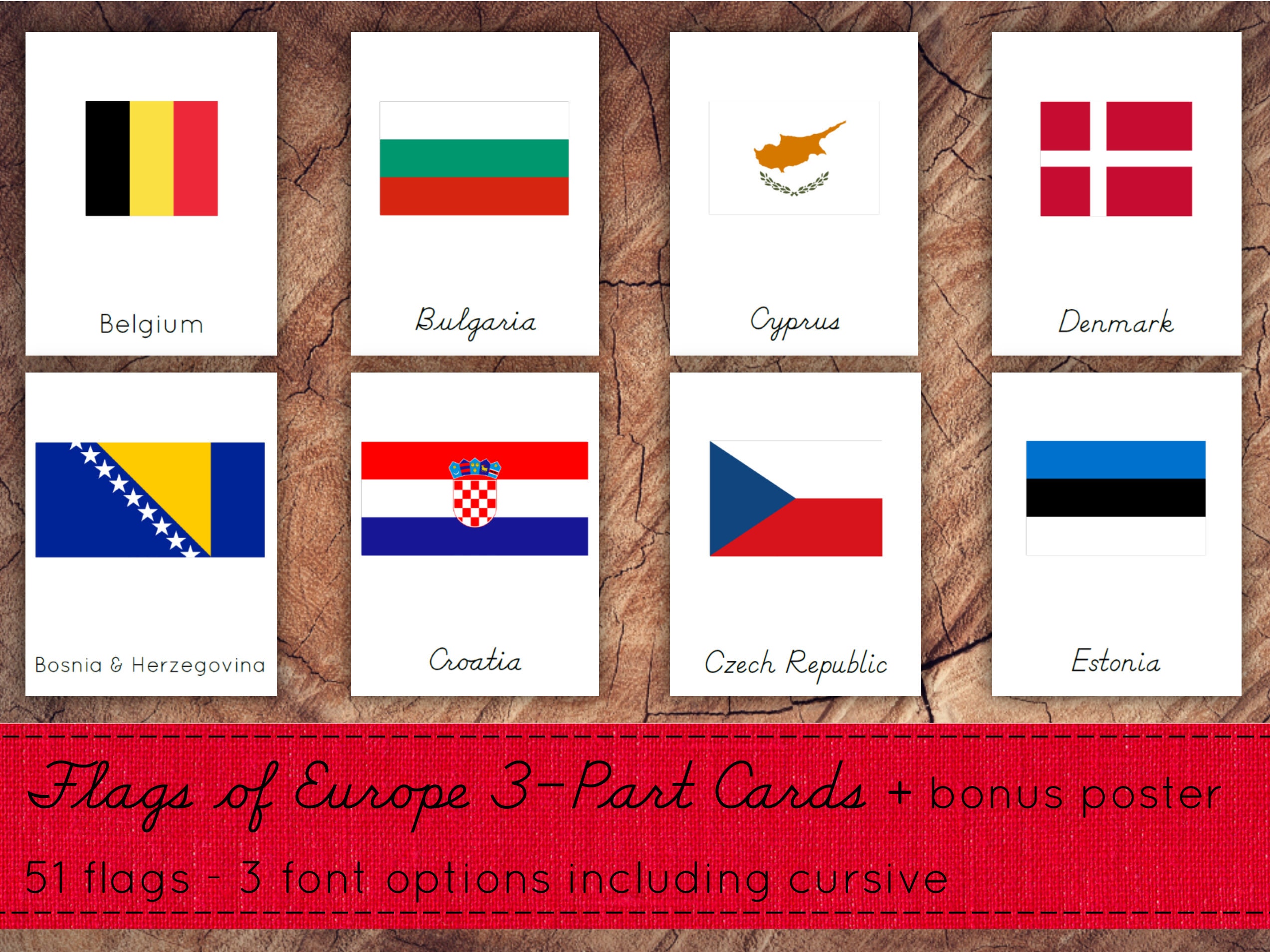 Flags of Europe 3Part Cards Montessori Nomenclature Cards Etsy España