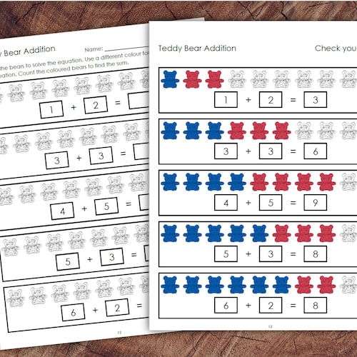 Teddy Bear Addition Cards for Sums 1 10 Preschool Addition Etsy
