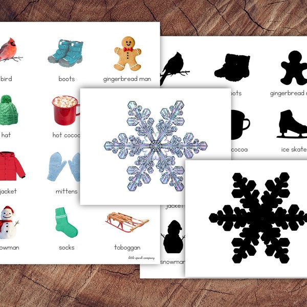 Winter Picture Matching Cards, Silhouette Matching, Toddler Preschool Activity