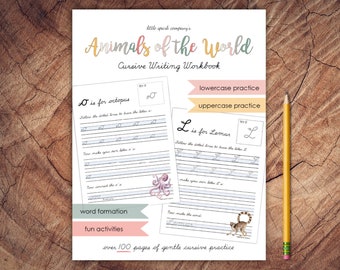Animals of the World Cursive Workbook, Cursive Handwriting Practice