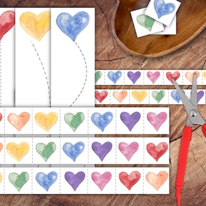 Rainbow Hearts Scissor Strips Set, Preschool Scissor Practice