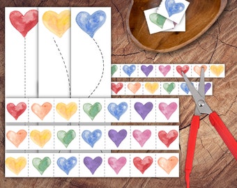 Rainbow Hearts Scissor Strips Set, Preschool Scissor Practice