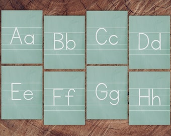 Chalkboard Alphabet Cards, Manuscript Print with Guide Lines