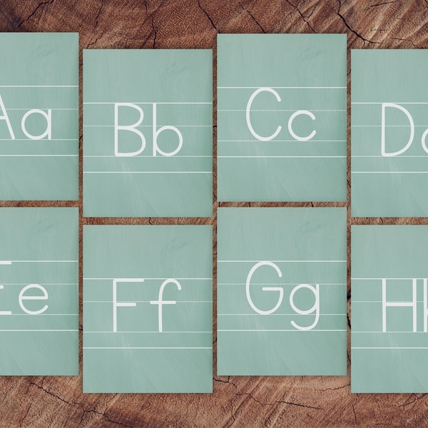 Chalkboard Alphabet Cards, Manuscript Print with Guide Lines