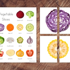 Veggetable Slices Symmetry Puzzles, Matching Cards, Toddler Preschool Activity