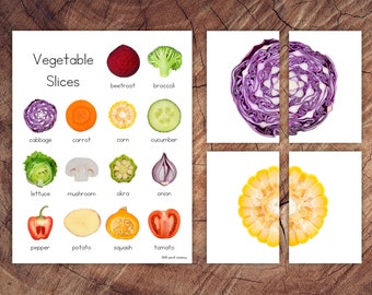 Veggetable Slices Symmetry Puzzles, Matching Cards, Toddler Preschool Activity