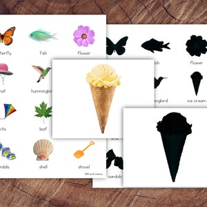 Carte per abbinare immagini estive, abbinare silhouette, attività prescolare per bambini