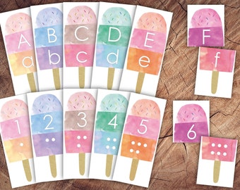 Summer Popsicles Numbers and Letters, Alphabet Matching, Number Recognition