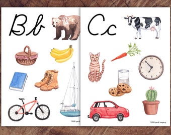 Preschool Alphabet Letter Sounds Poster Set, Cursive Edition