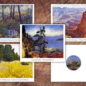 Tarjetas de arte de paisajes americanos, coincidencia preescolar, apreciación del arte
