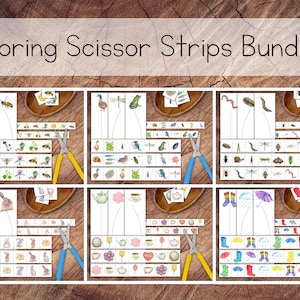 Könnte beinhalten: Ein Satz druckbarer Frühlings-Schere-Streifen für Kinder. Die Streifen zeigen Bilder von Bienen, Blumen, Enten, Fröschen, Würmern, Schmetterlingen, Kaninchen, Teetassen, Blumen, Herzen, Regenbögen, Regenschirmen und Stiefeln. Die Streifen sind so konzipiert, dass Kinder ihre Scherenkenntnisse üben können.