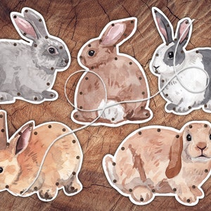 Bunnies Schnürung Kartenset, Großformat, Vorschule Feinmotorik