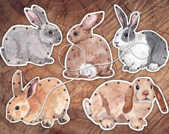 Bunnies Lacing Card Set, Large Format, Preschool Fine Motor Activity