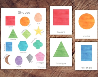 Preschool Shapes Poster and 3-Part Cards