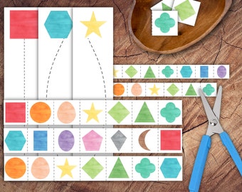pre k 5 worksheets Shapes Scissor Strips Set, Preschool Scissor Practice