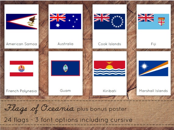 Flags of Oceania 3-Part Cards Montessori Nomenclature Cards | Etsy