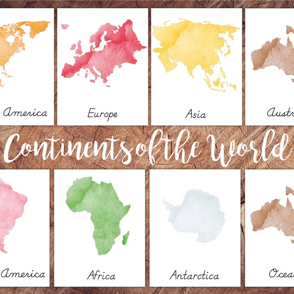 ENGLISH Continents of the World 3-part Card Set, Montessori Preschool, Geography