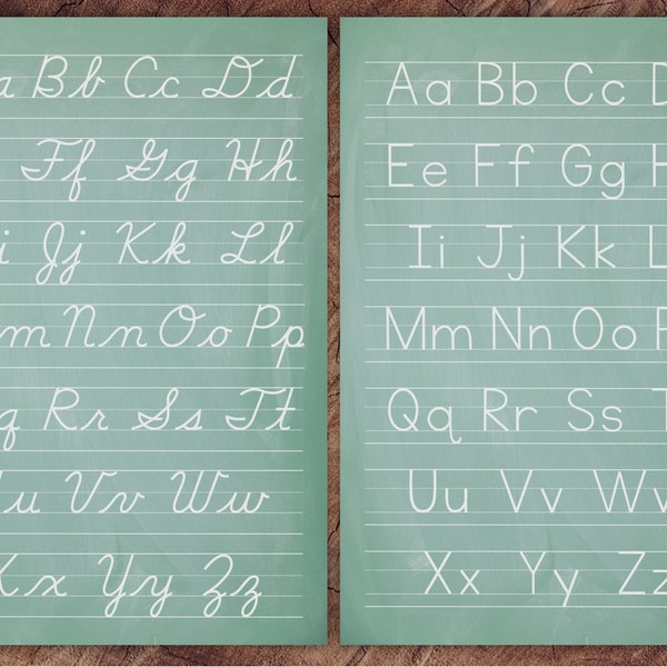 Chalkboard Inspired Alphabet Large 24" x 36" Poster Set, Print and Cursive Versions