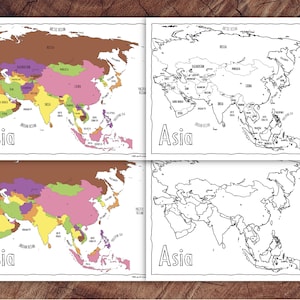 Asien Montessori Puzzle Landkarte Steuerblätter - DIGITAL DOWNLOAD