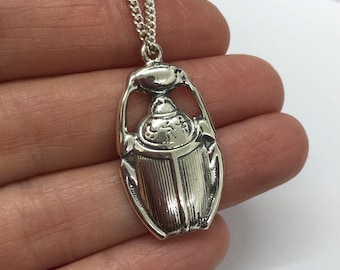 Sterling silver scarab beetle pendant, beetle necklace, Egyptian necklace, Egyptian jewellery,