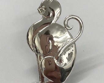 Sterling silver 925, silver cat brooch, statement brooch, gift for her,