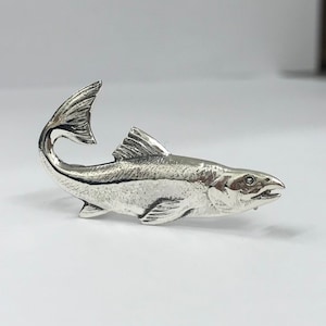 Sterling silver 925, silver salmon brooch, salmon pin badge
