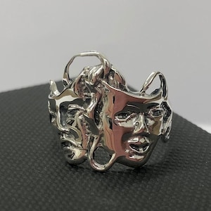 Sterling silver comedy tragedy ring, face ring, comedy ring, tragedy ring, statement ring