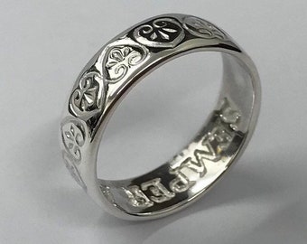 Sterling Silver Poesy Ring: Engraved Heart Band, 'Semper Amemus'
