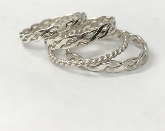 Sterling silver 925, stack rings, silver stacking rings, handmade twisted wire rings, gift for her