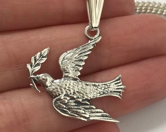 Sterling silver 925, dove  pendant, handmade jewellery, gift for her, animal jewellery, silver necklace, valentines gift