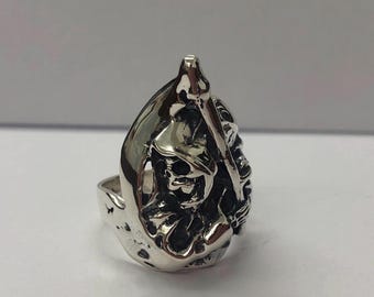Sterling Silver Grim Reaper Ring: Gothic Biker Jewelry