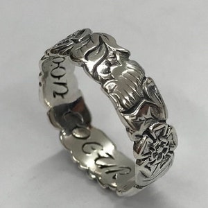 Sterling silver 925, floral Tudor poesy ring, poesy ring, floral ring, wedding band, gift for her, gift for him