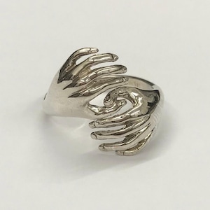 Argent sterling 925, anneau de mains enveloppant, anneau de mains à accrocher, bague de déclaration