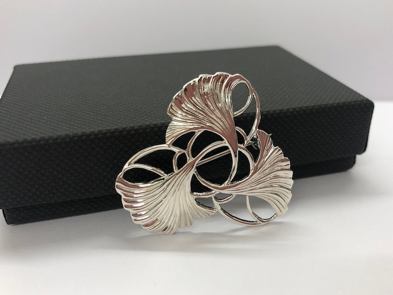 Sterling silver brooch, lotus flower brooch, statement brooch, silver brooch, lotus leaf brooch, pin brooch, gift for her, anniversary gifts image 1