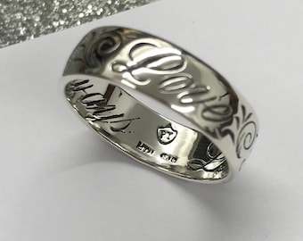 Sterling Silver Poesy Ring: Engraved Wedding Band