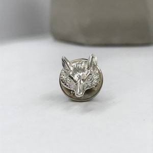 Sterling silver 925, fox head lapel pin badge, fox brooch
