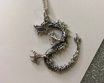 Sterling Silver Chinese Dragon Pendant Necklace