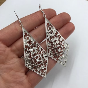 Sterling silver 925, filigree earrings, diamond shaped earrings, gift for her, anniversary gifts, handmade jewellery