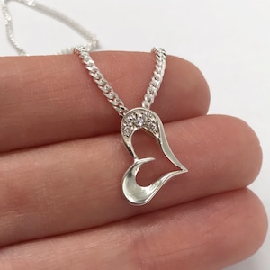 Sterling silver 925, heart pendant, silver heart necklace, cubic zirconia jewellery, gift for her, valentines gift