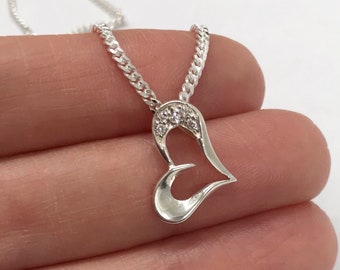 Sterling Silver Heart Pendant Necklace: Cubic Zirconia Jewelry