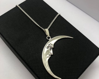 ソリッド 925 スターリング シルバー 三日月ペンダント 月の顔