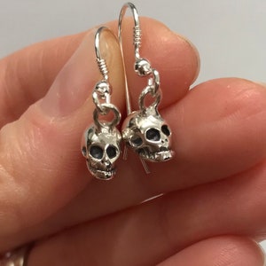 Sterling silver 925, skull earrings, skull head drop earrings, biker earrings, gothic earrings