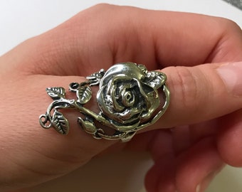 Sterling silver 925, silver rose ring, statement ring, silver flower ring