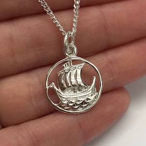 Sterling Silber 925, Silber Schiff Anhänger, Boot Anhänger, Schiff Charm, Wikinger Schiff