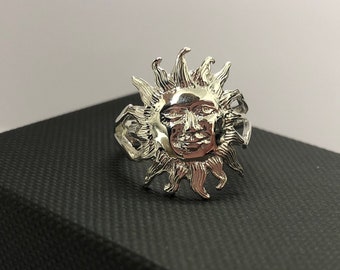 Sterling silver sun face ring, sun face ring, face ring, silver sun face, celestial ring